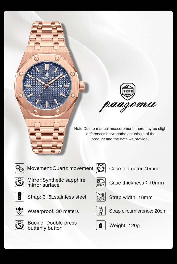 Customized Watch PAAZOMU Business Man Wristwatch Waterproof Luminous Date Men Watch Stainless Steel Quartz Watches For Men Reloj