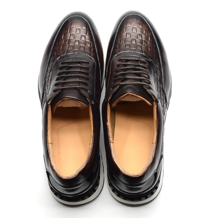 Luxury Autumn Winter Men's Leather Oxford Shoes Plaid Pattern Natural Genuine Leather Lace-up Sneakers Business Casual Shoes
