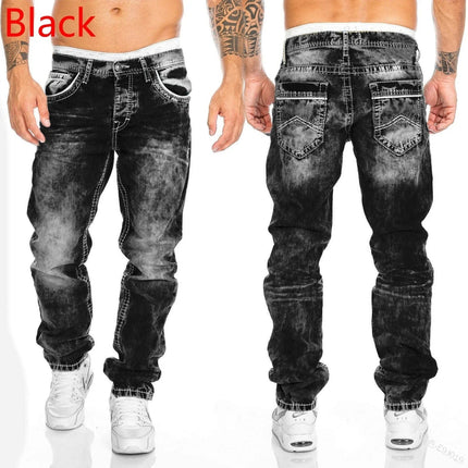 New 2025 men's jeans straight leg elastic slim fit jeans men's long pants men's casual pants denim pants loose jeans PlatiNum