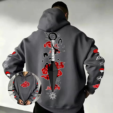 Naruto Akatsuki Kunai Hoodie 2026 New Japanese Anime Fashion Y2K Casual Sportswear Men's Couple Style Hooded Sweatshirt