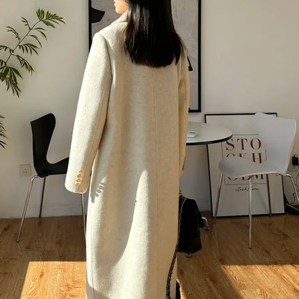 High-end Thick Double-sided Wool Coat Female Fashion Long  Autumn Winter Lapel Double Breasted Wool Coat Women Loose Outerwear