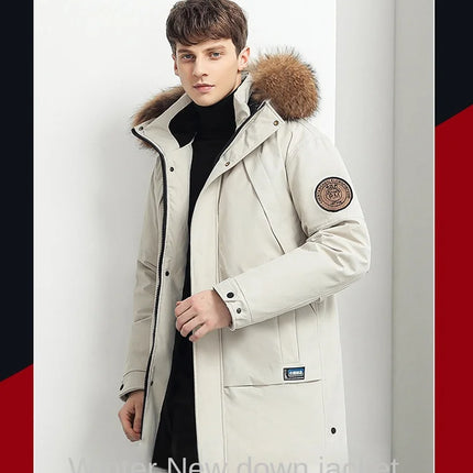 Men Winter Goose Down Coats Fur Collar Hooded Long Down Jackets Top Quality Male Outdoor Windproof Warm Winter Jackets Canada