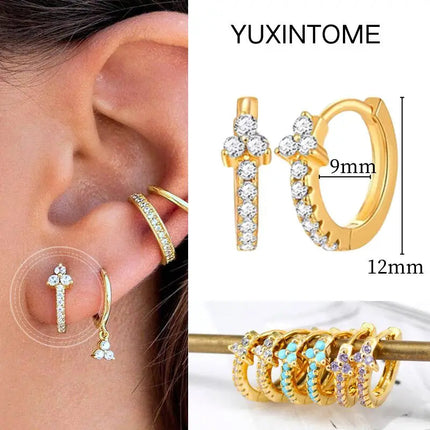 White Color Zircon Hoop Earrings 925 Sterling Silver Needle Cross/Star/Flower/Water Drop Pendant Gold Earrings Luxury Jewelry PlatiNum