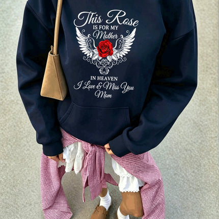 Red Rose Angel Wings Memorial For Mom Print Women'S Hoodies Autumn Loose Hoody Comfortable Cotton Hoodie Soft Unisex Streetwear