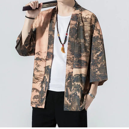 Camicie Sottili da Uomo con Stampa Tradizionale, Abbigliamento Asiatico, Kimono Giapponese, Camicie Yukata da Uomo, Top Larghi da Donna Stile Harajuku, Cappotto Taglie Forti fino alla 5XL