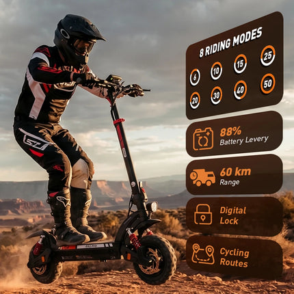 Monopattino elettrico iScooter GX3Pro 1500W 50km/h, potente monopattino a batteria 48V 17.5Ah, pneumatici antiscivolo da 11 pollici per fuoristrada, autonomia massima 60km.