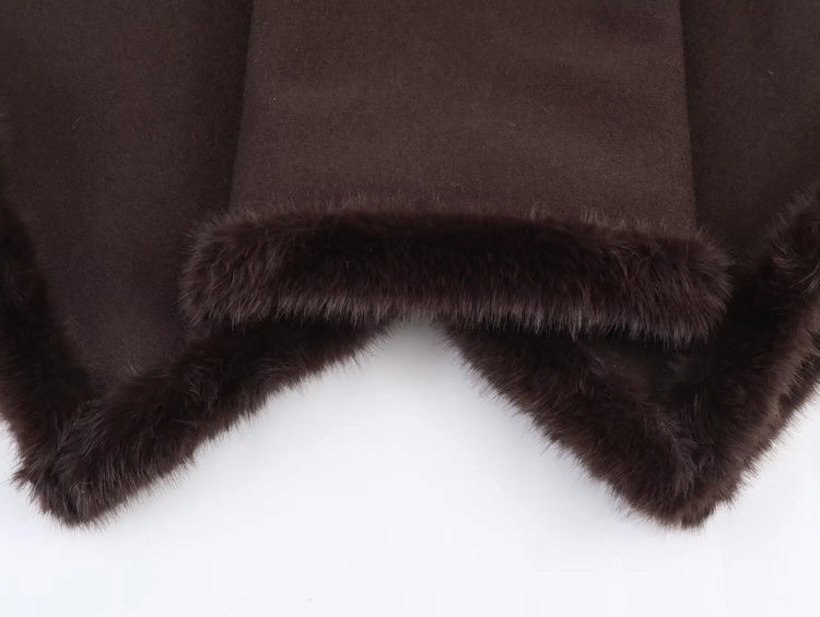 NLZGMSJ Autumn Women Fur Splice Cape Jacket New Fashion Loose Leisure Poncho Coat Elegant Hight Street Women Cloak ﻿Y2K