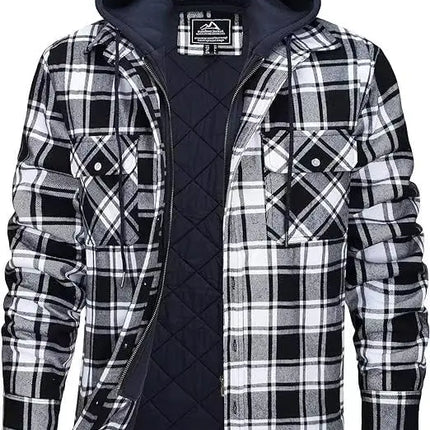 TACVASEN Men's Flannel Shirt Jacket with Removable Hood Plaid Quilted Lined Winter Coats Thick Hoodie Outwear Man Fleece Shirts