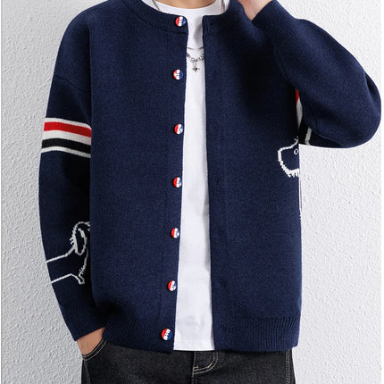 Designer Brand Long Sleeve Knitted Cardigan Men's New Trend Color Blocked Button Design Couple's Casual Warm Round Neck Coat