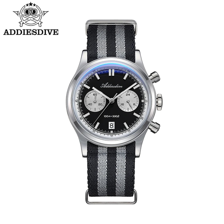ADDIESDIVE AD2542 Luxury Quartz Chronograph Watch for Men Japanese 0S21 Movement 38mm Stainless Steel Case BGW9 Lume 100M Waterp