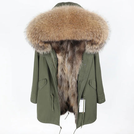 Maomaokong Natural Fur Lining Real Fur Coat Winter Jacket Women Raccoon Fur Collar Warm Thick Parkas Female Clothing