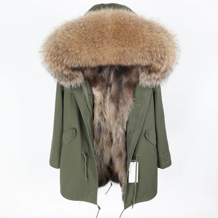 Maomaokong Natural Fur Lining Real Fur Coat Winter Jacket Women Raccoon Fur Collar Warm Thick Parkas Female Clothing