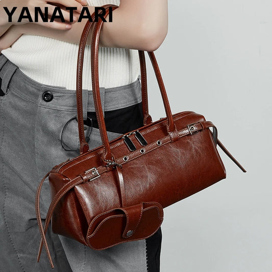 YANATARI underarm cowhide Genuine leather handbags women vintage shoulder bag female  luxury bag high quality long bag