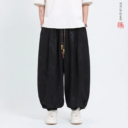 Pantaloni Estivi da Uomo Stile Cinese in Seta Ghiaccio con Motivo Drago Ukiyo-e, Comodi e Trendy, Pantaloni Casual Oversize da Uomo