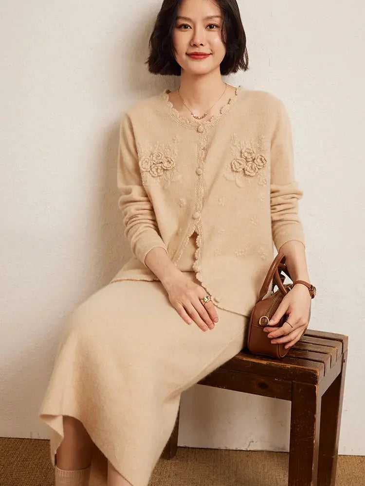 Luxury 100% Cashmere Mid-Calf Pencil Skirt Simple Basic Style Women Solid Color Autumn Winter High Waist Slimming Knitted Skirt PlatiNum
