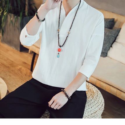 Kimono estivo stile giapponese manica corta uomo nuovo cotone a mezza manica lino traspirante abbigliamento uomo t-shirt giapponese Yukata top