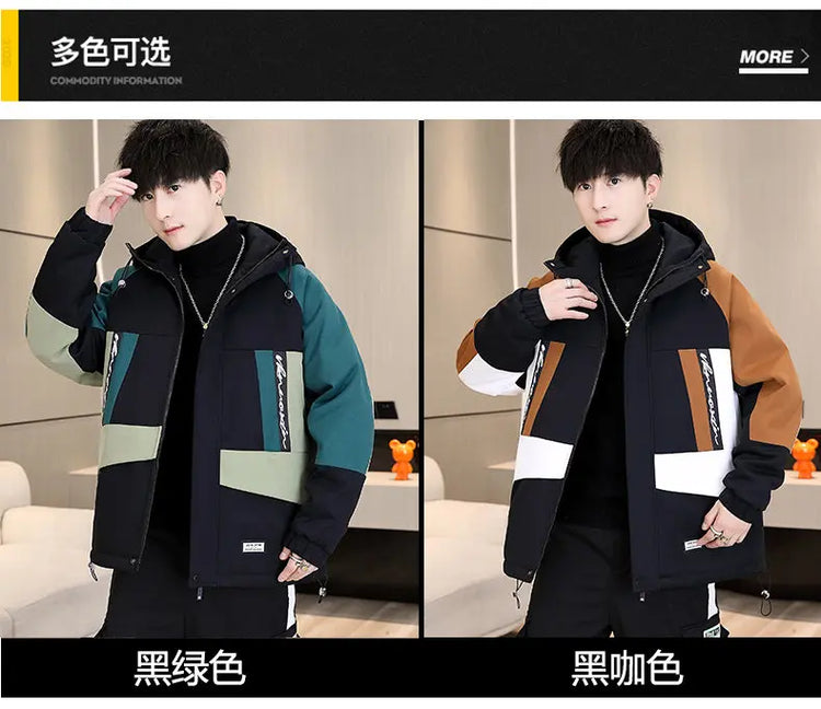 Men's Casual Wool Lined Thickened Hooded Set Fashionable Warm Sweatshirt Jacket Trendy Autumn Winter Men 2 Piece