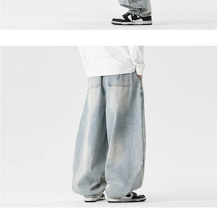 Pantaloni a gamba larga in denim Pantaloni casual alla moda da uomo Pantaloni larghi a lanterna Hip Hop Jeans streetwear Pantaloni elastici in vita maschile oversize