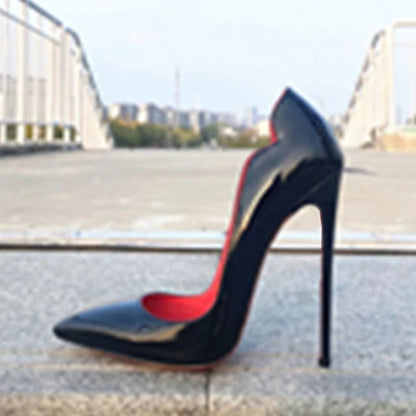 Classic Black Red High Heels Shoes Woman Pumps 12cm Tacones Pointed Toe Stilettos Sexy Deep Cleavage Wedding QKOU011 ROVICIYA