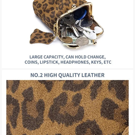 New Arrival Square Leopard Print Leather Small Purses Women's Portable Coin Money Wallets Earphone Lipstick Pouch Card Holders PlatiNum