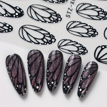 2pcs Stunning Black Butterfly Wings Nail Stickers Elegant Spring Nail Designs 3D Self-Adhesive Foils Nail Art Decorations
