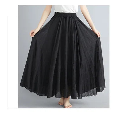 nuove gonne lunghe in cotone di lino da donna 2020 gonne lunghe a pieghe in vita elastica spiaggia Boho gonne estive vintage Faldas Saia