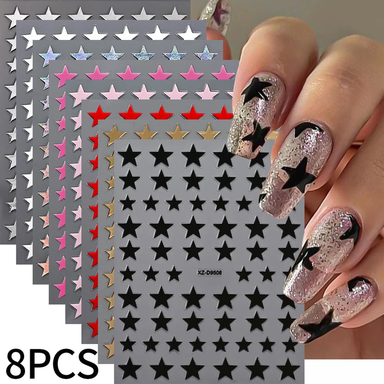 8pc 3D Mixed Color Heart Nail Stickers Valentines' Day Sweet Red Pink Love Selfadhesive Nail Decoration Decals Manicure 2027