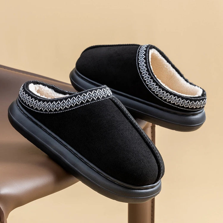 Men's Plush Fleece Lined Slippers Winter Warm House Shoes with Thick EVA Sole for Indoor/Outdoor Use Cozy Non-Slip Home Footwear