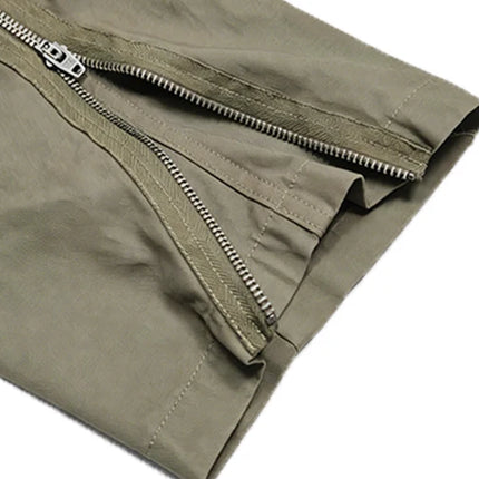 Men's Multi Pocket Cargo Pants Vintage 100% Cotton Loose Straight Tactical Pants Zippered Ankle Cuffs Work Streetwear Trousers