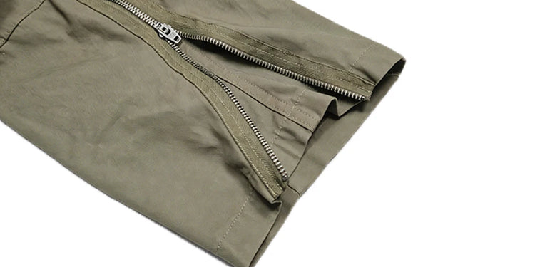 Men's Multi Pocket Cargo Pants Vintage 100% Cotton Loose Straight Tactical Pants Zippered Ankle Cuffs Work Streetwear Trousers