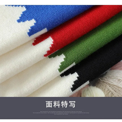 Dragon Graffiti Color blocked Fashion Knitted Sweaters Men's Knitwear Warm Pullover High Quality Mens Casual Loose Male Jumpers
