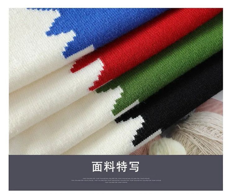 Dragon Graffiti Color blocked Fashion Knitted Sweaters Men's Knitwear Warm Pullover High Quality Mens Casual Loose Male Jumpers