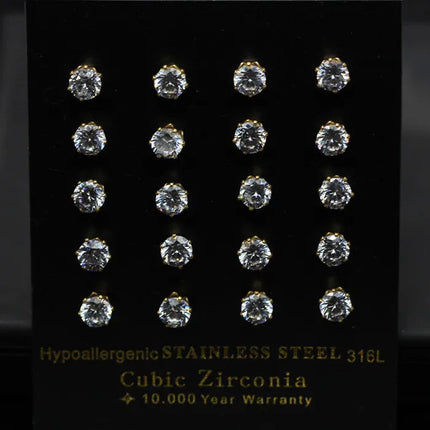 LUXUSTEEL 10 paia/set 3-10mm Orecchini in cristallo bianco trasparente per donna uomo Acciaio inossidabile Zircone CZ Piercing all'orecchio all'ingrosso platinumshop