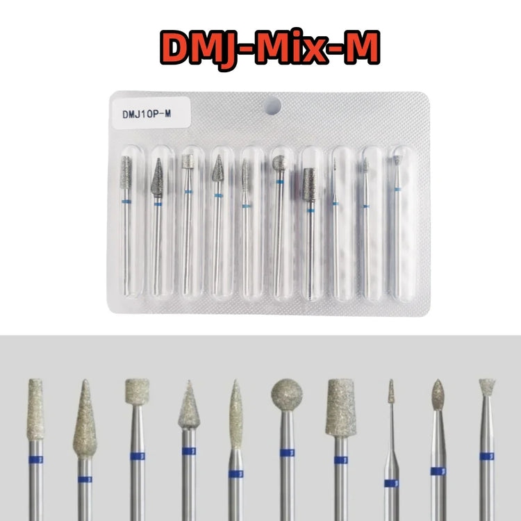 10Pcs/set Diamond Nail Drill Bit Set Nail Diamond Milling Cutter for Manicure 3/32" Burr Electric Nail File Cuticle Remover Tool 2028