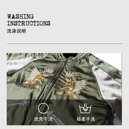 Non Stock Men's Yokosuka Baseball Jacket Dragon Tiger Falcon Embroidered Short Jacket PlatiNum