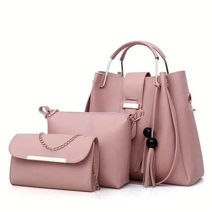 Set di 3 Borse da Donna in Pelle PU: Borsa a Tracolla, Borsa a Mano e Pochette, Combo Elegante per Signore