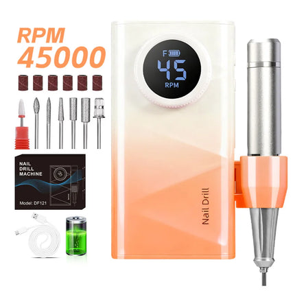 Electric Nail Drill Machine, 45000RPM Professional Nail File Cordless Rechargeable Nail Efile Battery 4500Mah For  Acrylic Gel Nails, Manicure Pedicure Polishing Shape Tools for Salon Home Use- Nail Drill For All Festvial Gif