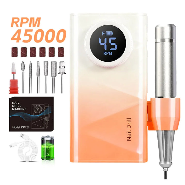 Electric Nail Drill Machine, 45000RPM Professional Nail File Cordless Rechargeable Nail Efile Battery 4500Mah For  Acrylic Gel Nails, Manicure Pedicure Polishing Shape Tools for Salon Home Use- Nail Drill For All Festvial Gif