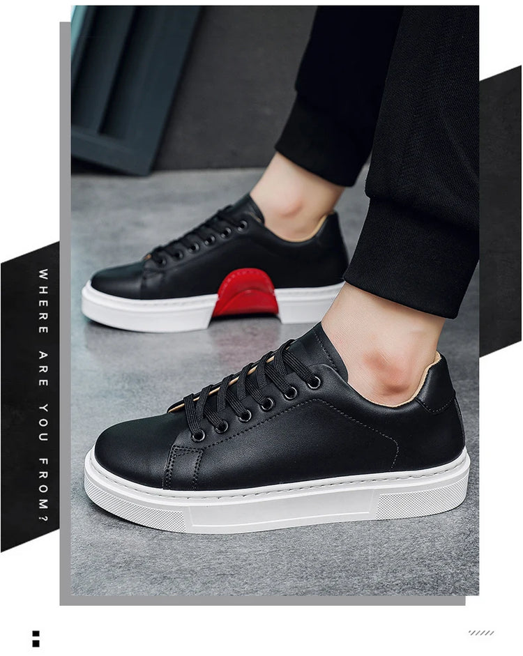 Hot Men's Casual Shoes Leather Sneakers Fashion White Black Male Vulcanized Shoes Non-slip Soft Men Shoes Lightweight Flat Shoe