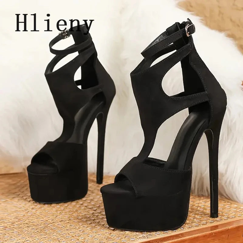 Hlieny 2025 New Women Platform Sandals High Heels Sexy Peep Toe Ankle Buckle Strap Stilettos Pumps Fashion Party Wedding Shoes