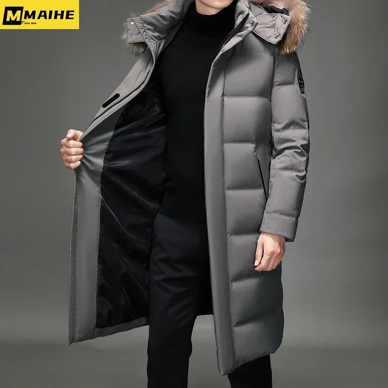 Piumino ispessito da uomo -30 Piumino caldo invernale 2024 Nuovi uomini Moda lungo piumino con cappuccio anatra bianca Parka Plus Size 5XL