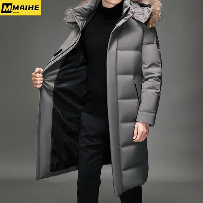 Piumino ispessito da uomo -30 Piumino caldo invernale 2024 Nuovi uomini Moda lungo piumino con cappuccio anatra bianca Parka Plus Size 5XL