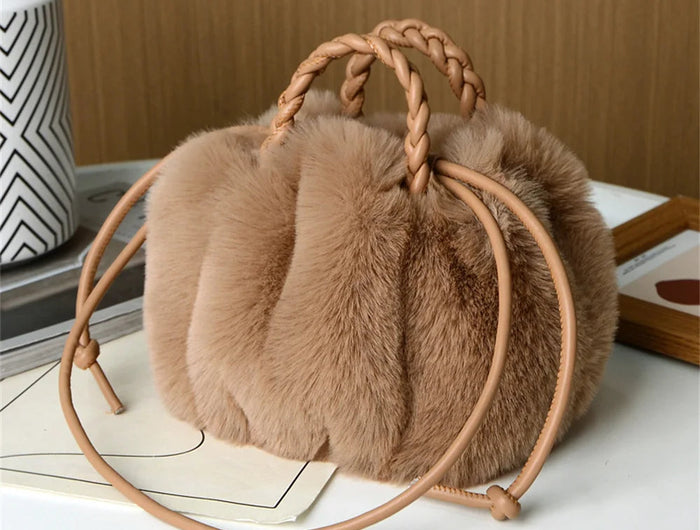 Women's Crossbody Pumpkin Plush Bag Cute Tote Bags Autumn Winter Fashion Solid Color Handbag Travel Shoulder Bags PlatiNum