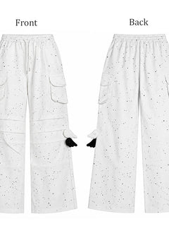 REDDACHiC Star Sequined Women Y2k Pants Causal Shiny Low Rise Elastic Waist Drawstring White Baggy Cargo Joggers Kpop Bottoms