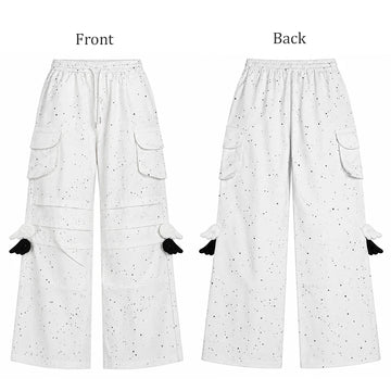 REDDACHiC Star Sequined Women Y2k Pants Causal Shiny Low Rise Elastic Waist Drawstring White Baggy Cargo Joggers Kpop Bottoms