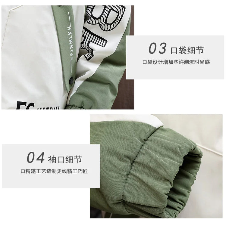 Winter Warm Hooded patchwork Jacket+Pant 2-piece Set Men Set Sports Suit Fleece Thickened Sportswear Casual Men Tracksuit