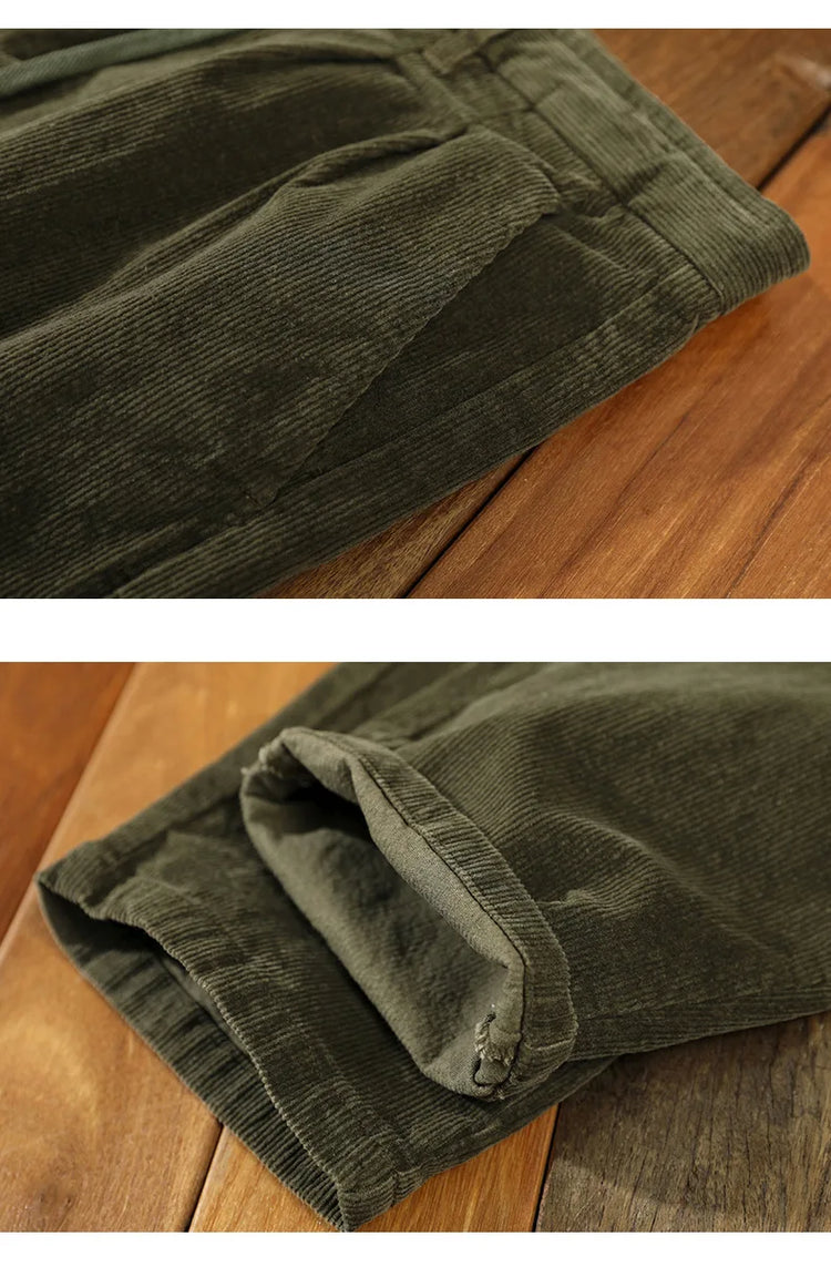 Autumn Winter Classic Cotton Corduroy Casual Mens Pants Comfortable Retro Big Pocket Drawstring Cargo Trousers AZ324