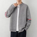 High End Men's Round Neck Knit Cardigan Autumn Winter Simple Casual Design Luxury Brand Classic Striped Fashion Korean Sweater