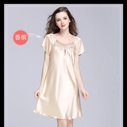 Women's Ice Silk Casual Silk Pajamas Sexy Lace Short Sleeve Women's Summer Pajamas Homewear
