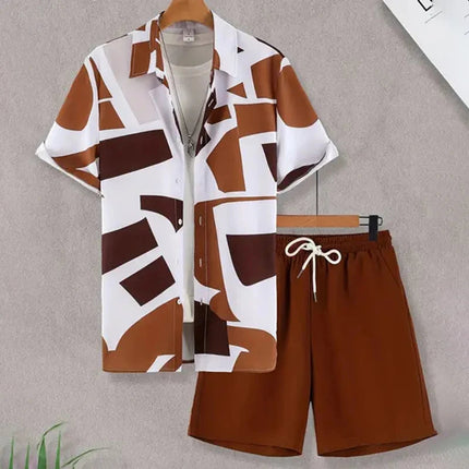 Camicia hawaiana da uomo per le vacanze al mare Set di pantaloncini a maniche corte da uomo Set da uomo casual ventilato in 2 pezzi con stampa strutturata platinumshop